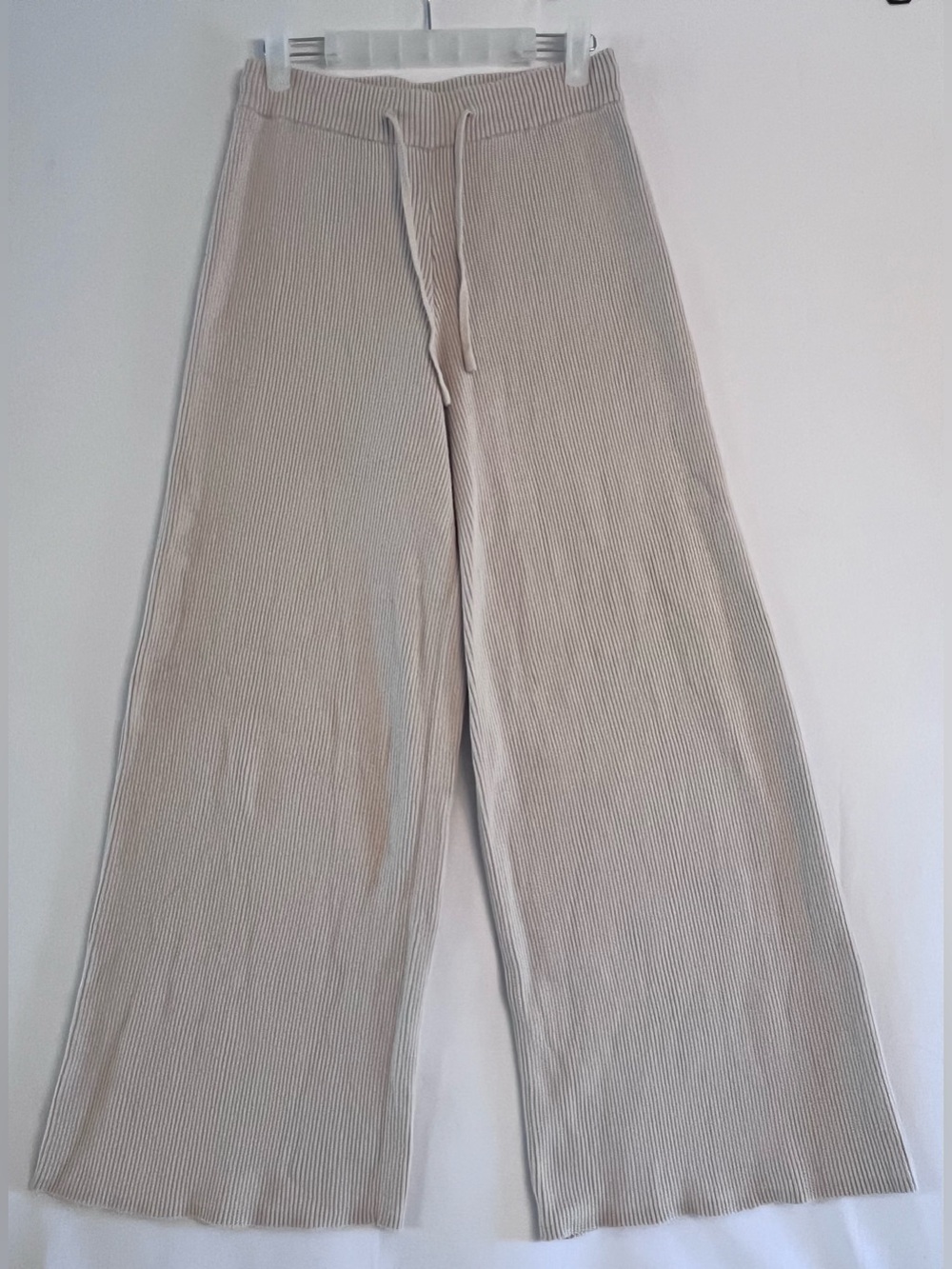 SNDYS Everyday Ribbed Knit Wide Leg Drawstring Lounge Pants Beige M